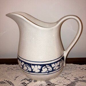 Large Dedham Pottery Potting Shed Bunny Design Ceramic Pitcher 9.5"